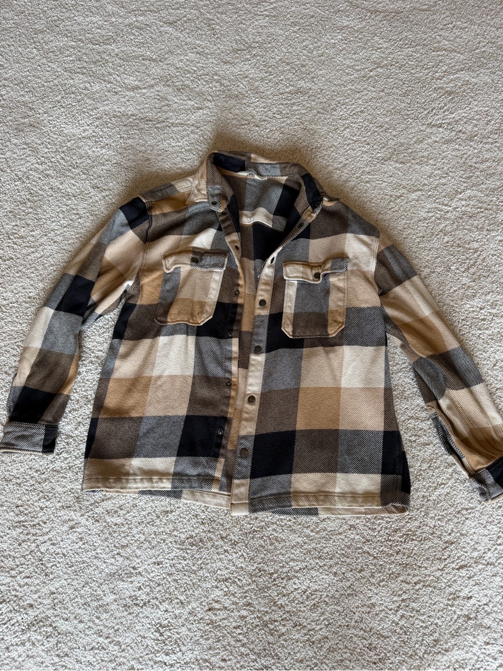 Kids or Women’s Plaid Shacket Jacket in Black, Gray & Cream